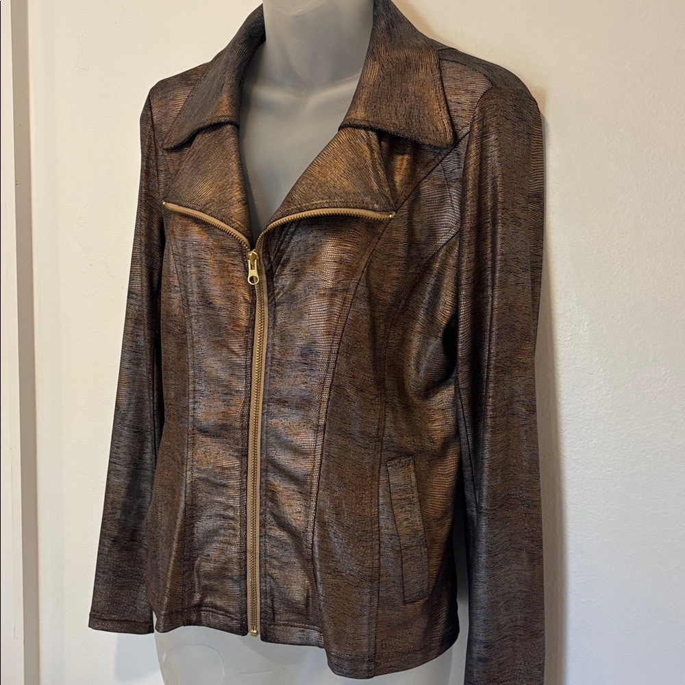 Ciara Sun Woo Gold Metallic Moto Style Jacket Size Small - Picture 3 of 5